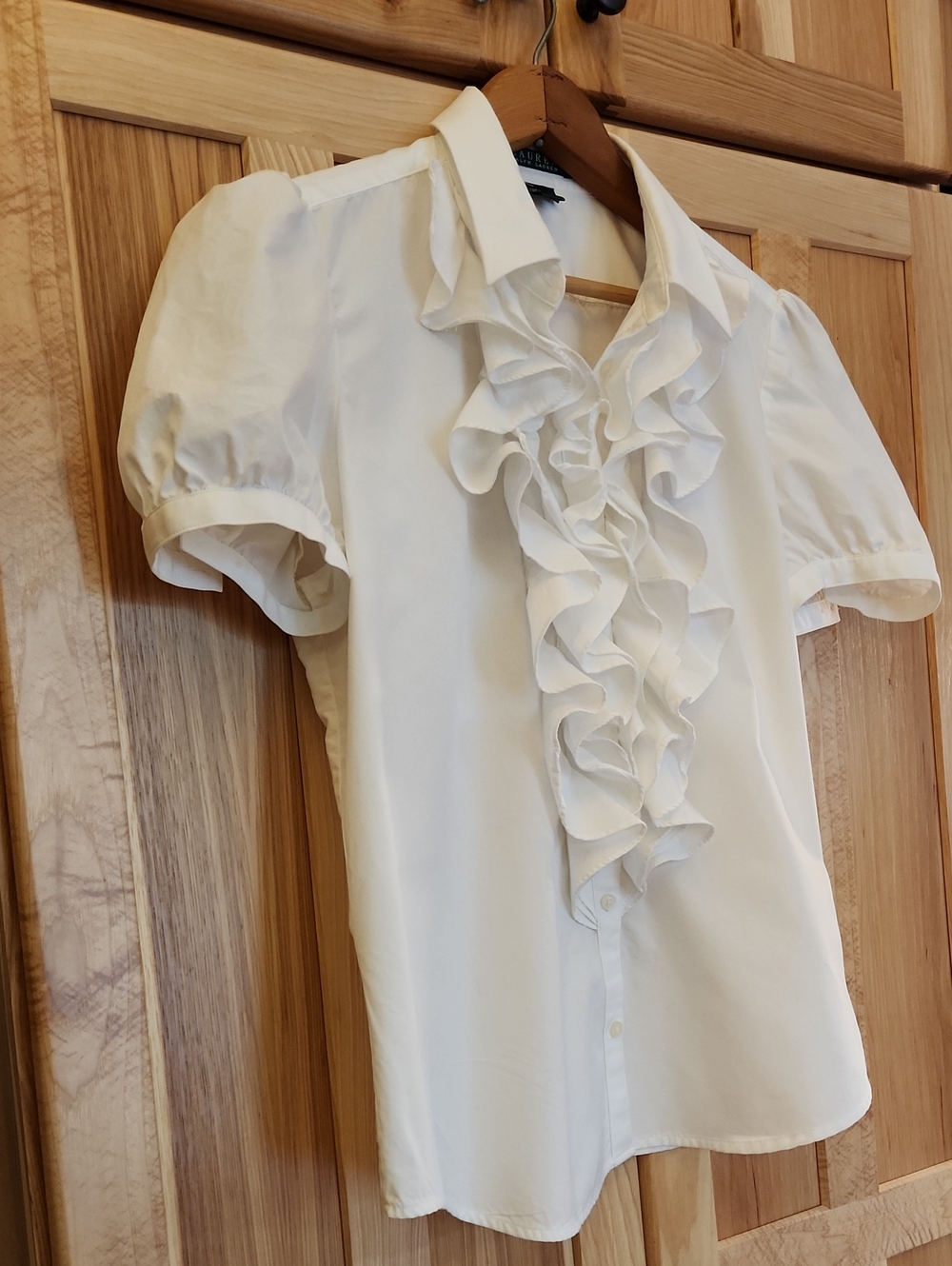 Lauren Ralph Lauren Women's White Triple Ruffle Short-Sleeve Blouse